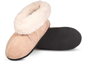 Lowveld Classic sheepskin slipper by JCP Leathers featuring a soft suede upper, plush wool collar, and durable textured rubber sole.
