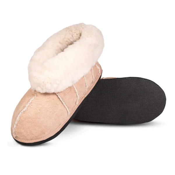 Lowveld Classic sheepskin slipper by JCP Leathers featuring a soft suede upper, plush wool collar, and durable textured rubber sole.