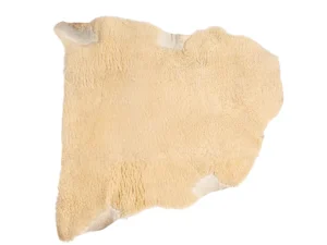Natural medical sheepskin pad with dense wool fibres, shaped for pressure relief and comfort.