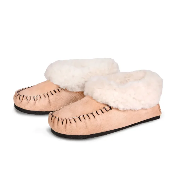 Pair of Cape Classic sheepskin slippers showing soft wool interiors and suede outers.