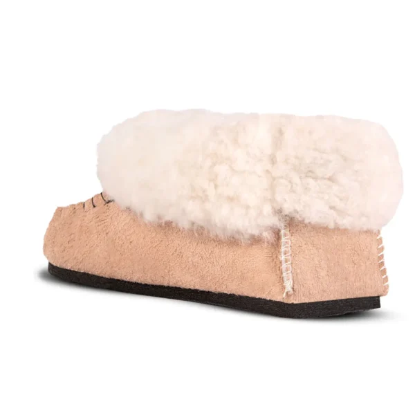 Side profile of the Cape Classic sheepskin slipper featuring a plush wool cuff and soft suede exterior.