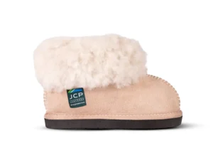 Children’s sheepskin slipper with black sole and soft wool cuff – Karoo Junior slipper.