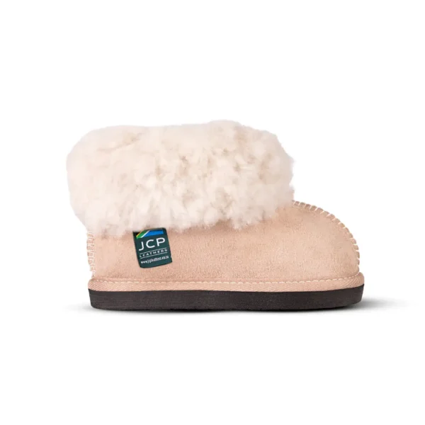 Children’s sheepskin slipper with black sole and soft wool cuff – Karoo Junior slipper.