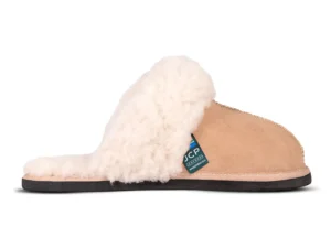 Sheepskin slipper with a soft black sole, side view - Namaqua Classic slipper.