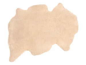Top view of a soft, natural sheepskin baby rug.